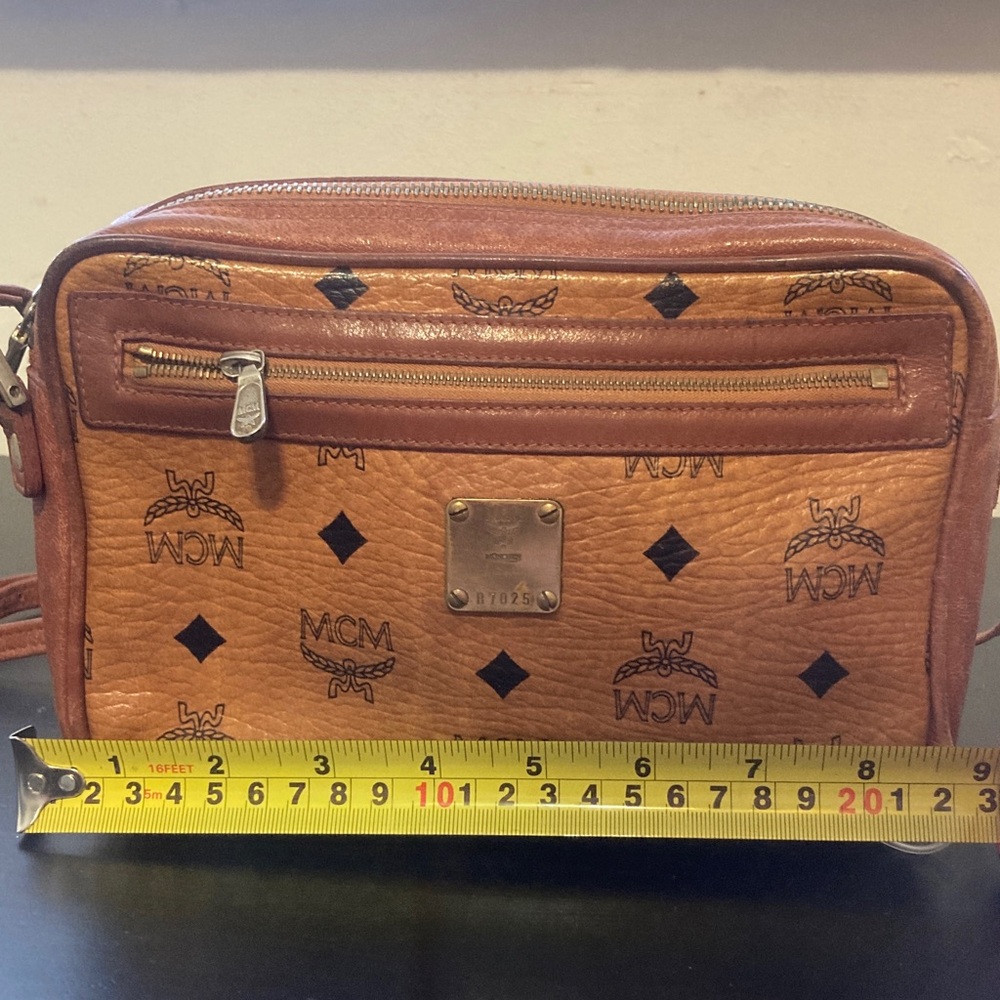 MCM Cognac Monogram Leather Messenger Bag